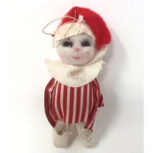 Vintage Felt Christmas Snowman Elf Ornament Red White Striped Retro kitchy 60s